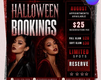 Flyer de réservation d'Halloween, Flyer de maquillage de cils DIY pour les rendez-vous d'ongles, Flyer de réservation d'octobre, Flyer sur les réseaux sociaux, Modèle modifiable
