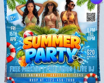 Dépliant fête d'été, fête de la piscine, fête des vacances d'été, flyer événement estival, flyer plage, modèle de flyer bricolage, toile modifiable