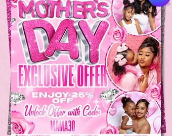 Flyer de reservas para o Dia das Mães, Reserve já em maio, Ofertas especiais para o Dia das Mães, Extensão de cílios para o Dia das Mães, Peruca para maio, Unhas para maio, Editável no Canva