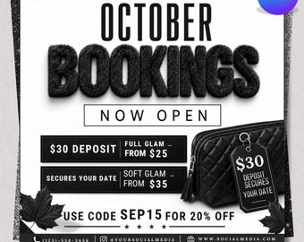 Flyer de réservation d'octobre, Flyer coiffure Halloween, Flyer de réservation, Flyer manucure d'octobre, Flyer de rendez-vous, Flyer extensions de cils, Flyer maquillage, Flyer Canva à faire soi-même