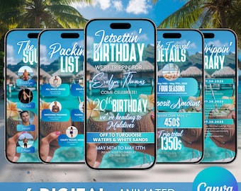 Digital Travel Itinerary, Travel Itinerary, Birthday Weekend Invitation, Weekend Itinerary, Digital Schedule, Girls Trip, Canva Editable