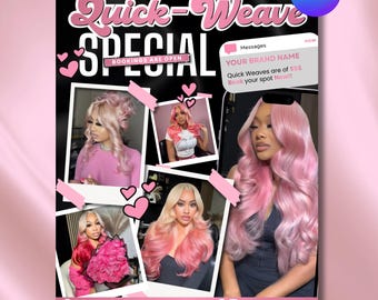 Hair Stylist Quick Weave Flyer Template, Salon Special Flyer, Install Promo Flyer, Lash Hair Beauty Flyer, Instant Download, Canva Editable