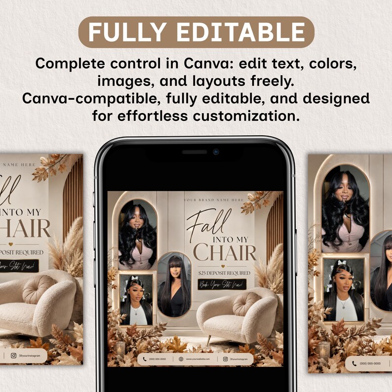 Fall Booking Flyer Template, September Booking Flyer, Fall Into My Chair Flyer, Fall Books Are Now Open, Hair, Lash & Nail, Canva Editable