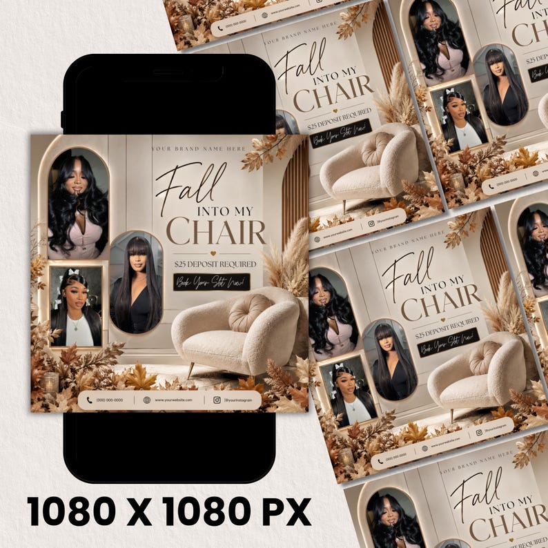 Fall Booking Flyer Template, September Booking Flyer, Fall Into My Chair Flyer, Fall Books Are Now Open, Hair, Lash & Nail, Canva Editable