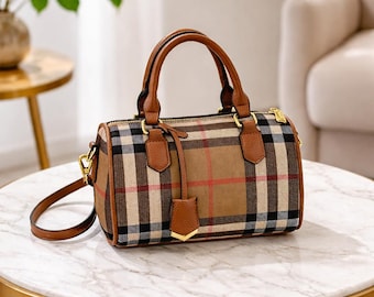 Plaid Crossbody Bag, Small Crossbody Purse, Mini Satchel, Checkered Handbag, Adjustable Strap, Preppy Style