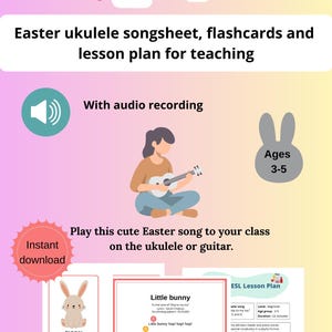 Easter Ukulele Song, Lesson Plan & Flashcards (Ages 3-5) (PDF Printable Set) + Audio example