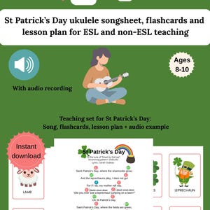 St Patrick's Day Ukulele Song Set, ESL Lesson Plan, Flashcards (Digital Download) + AUDIO