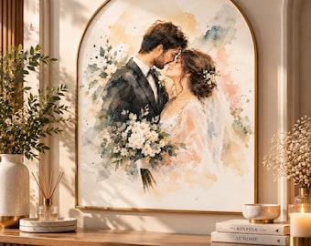 watercolor couple portrait, custom anniversary gift from photo, romantic wedding gift for him or her, personalized engagement portrait