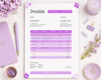 Colourful invoice | Editable Creative Invoice Colourful Invoice Template for Canva, Bright Modern Billing Form for Creatives