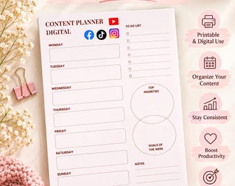 Content Planner Digital | Fillable Digital Planner  Digital Content Planner | Monthly Calendar, Idea Bank and Marketing Tracker