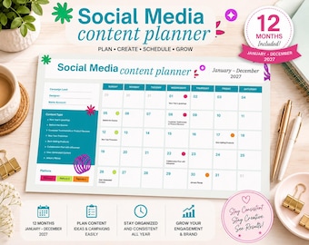 Social Media Planner Canva, Editable Content Calendar Template, Social Media Kit, Content Strategy Planner, Instagram Marketing Business Too