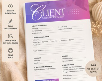client onboarding templates | Editable Business Bundle Client Onboarding | Template Bundle for Canva, Welcome Packet and Workflow Forms