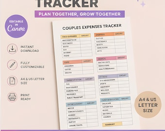 Couples Expense Tracker | Printable Budget Download Couples Expense Tracker Printable, Shared Bills, Joint Budget and Savings Worksheet