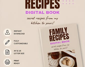 family recipe digital book Template | Editable Cookbook Download  Editable Family Recipe Book Template , Heirloom Cookbook and Recipe Pages