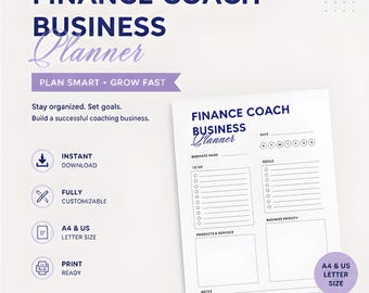 finance coach business planner | Editable Coach Workbook  Finance Coach Business Planner for Canva, Client Goals, Revenue and Offer Planning