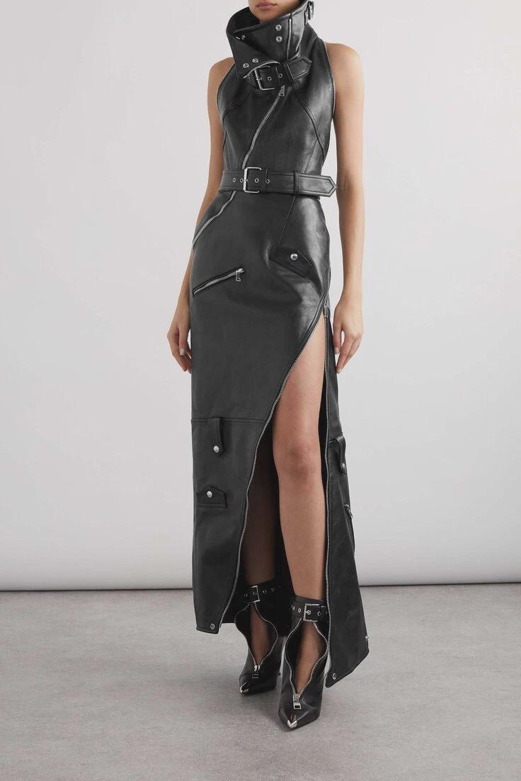 chinese dress ladies Michael Kors Collection Front Zip Leather Sheath Dress main image 1
