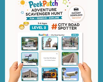 PeekPatch City Road Spotter – Gra samochodowa dla dzieci do druku w trybie poszukiwań skarbów – poziom 2