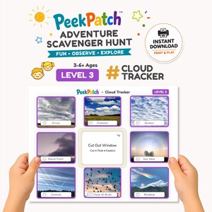PeekPatch Cloud Tracker afdrukbare speurtocht – niveau 3 luchtspel voor kinderen