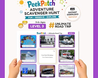 PeekPatch Ultimate Road Trip Printable Scavenger Hunt – Level 3 Kids Car Game