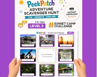 Camping Scavenger Hunt Printable Kids – Sunset Camp Challenge Level 3 | PeekPatch