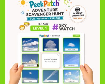 Gra w poszukiwanie skarbów PeekPatch Sky Watch do druku – gra w chmurę dla dzieci w wieku 2-6 lat
