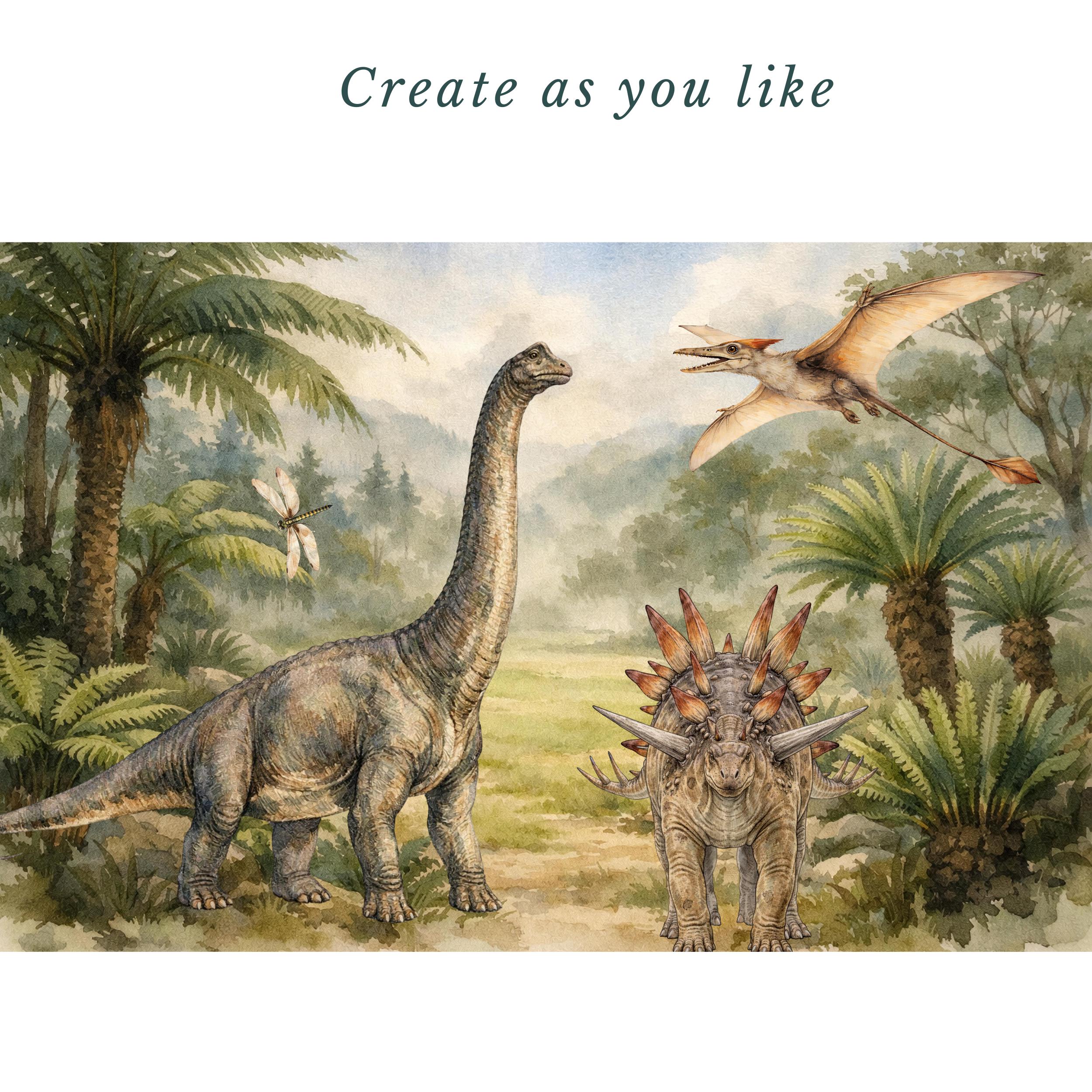 Jurassic Clipart Bundle, Realistic Watercolor Dinosaurs PNG ...