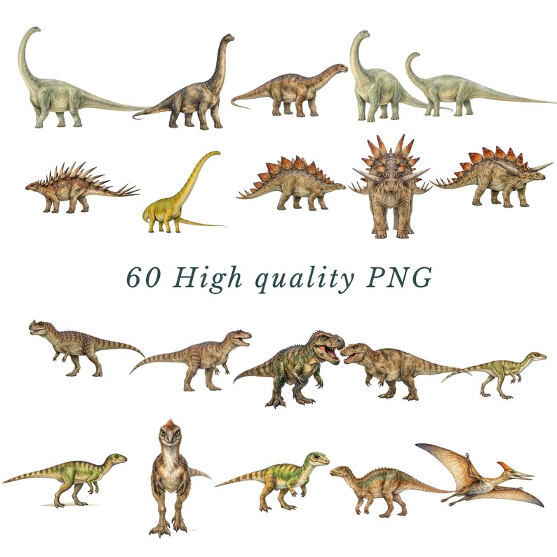 Jurassic Clipart Bundle, Realistic Watercolor Dinosaurs PNG ...