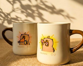 Capybara Coffee Mug, Cute Kawaii Animal Mug, Cozy Desk Tea Cup, Handcrafted Ceramic Mug Gift, Cute Capybara Lover Gift, 400ml