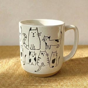 Taza de cerámica con dibujo de gato, regalo divertido para amantes de los gatos, taza de cerámica para café y té, diseño de boceto de gato, taza divertida de gatito, elige el patrón del gato, 500 ml