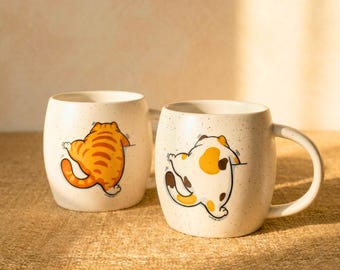 Funny Climbing Cat Ceramic Mug, Cute Calico Cat Coffee Mug Gift, Orange Cat Cup, Handcrafted Cat Lover Mug, Birthday Gift for Cat Mom, 460ml