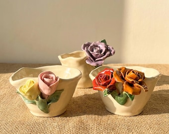 Handcrafted 3D Flower Espresso Cups, Cute Gift for Her, Floral Tea Cup & Mug Gifts, Ceramic Cottage Core Kitchenware, Housewarming Gift
