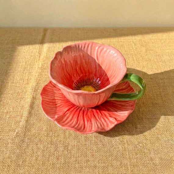 Handmade Tulip Blossom Mug Set, 5 Colors, Beautiful Ceramic Flower Mug & Saucer, Floral Kitchen Decor, Unique Home Gifts, Coffee and Tea Cup