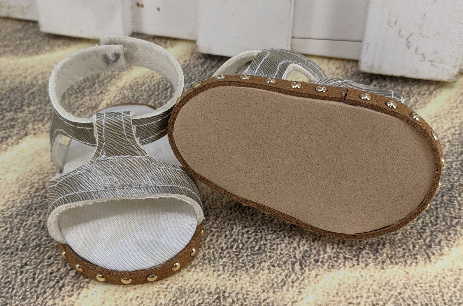 Brushed gold vinyl ankle strap sandals handmade for 18 inch | Etsy