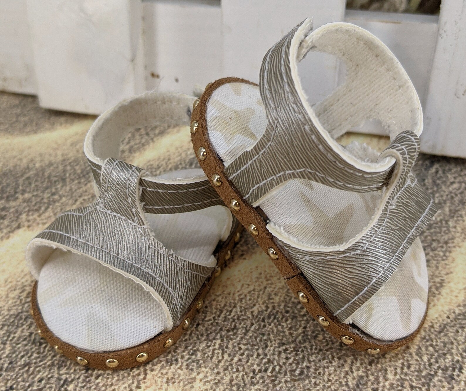 Brushed gold vinyl ankle strap sandals handmade for 18 inch | Etsy