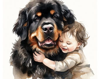 12 imágenes prediseñadas de Terranova, imágenes prediseñadas de perro y niño, imágenes prediseñadas de acuarela imprimibles, archivos JPG de alta calidad, descarga digital, manualidades de papel, diario basura