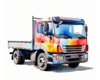 11 imágenes prediseñadas de camiones nuevos en acuarela, ilustración de camión para niños, PNG imprimible, camiones de construcción y camionetas, descarga digital, arte mural