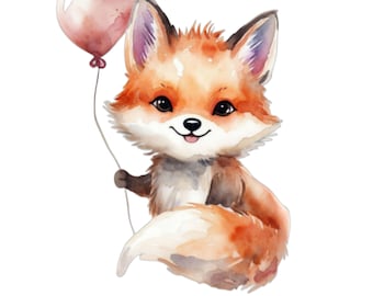 Conjunto de imágenes prediseñadas de zorros lindos, zorro de acuarela imprimible, 11 imágenes PNG y JPG de alta calidad, descarga digital, alta resolución, manualidades de papel, diario basura