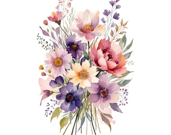 Clipart floral de acuarela 12 PNG/JPG de alta calidad, descarga digital