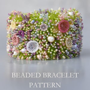 Tutorial per bracciale con perline • Modello per polsino floreale • Ricamo con perline • PDF in lingua inglese