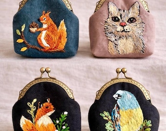 Hand Embroidered Coin Purse Wallet – Brass Kiss Lock Gift for Women