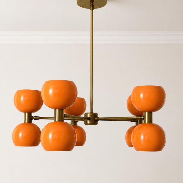 Mid Century Modern Brass 5 Arm Ten Light Globe Chandelier| Retro Italian Pendant Lamp| Brass Sputnik Ceiling Light| Vintage Lighting Fixture