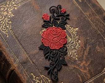 Diseño de bordado de encaje independiente con rosa roja (5 pulgadas) (Descarga digital)
