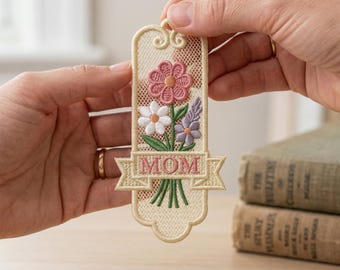 Lace Floral Bookmark Embroidery Pattern: Freestanding Mom Gift (Digital File)