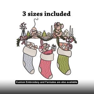 Little Holiday Helpers Machine Embroidery Mice Stocking Christmas Scene Digital Design File