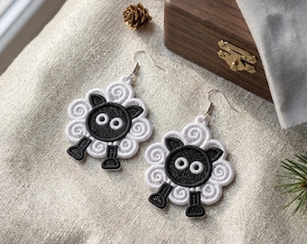 Sheep Dangle Earrings Machine Embroidery Design (Digital File)
