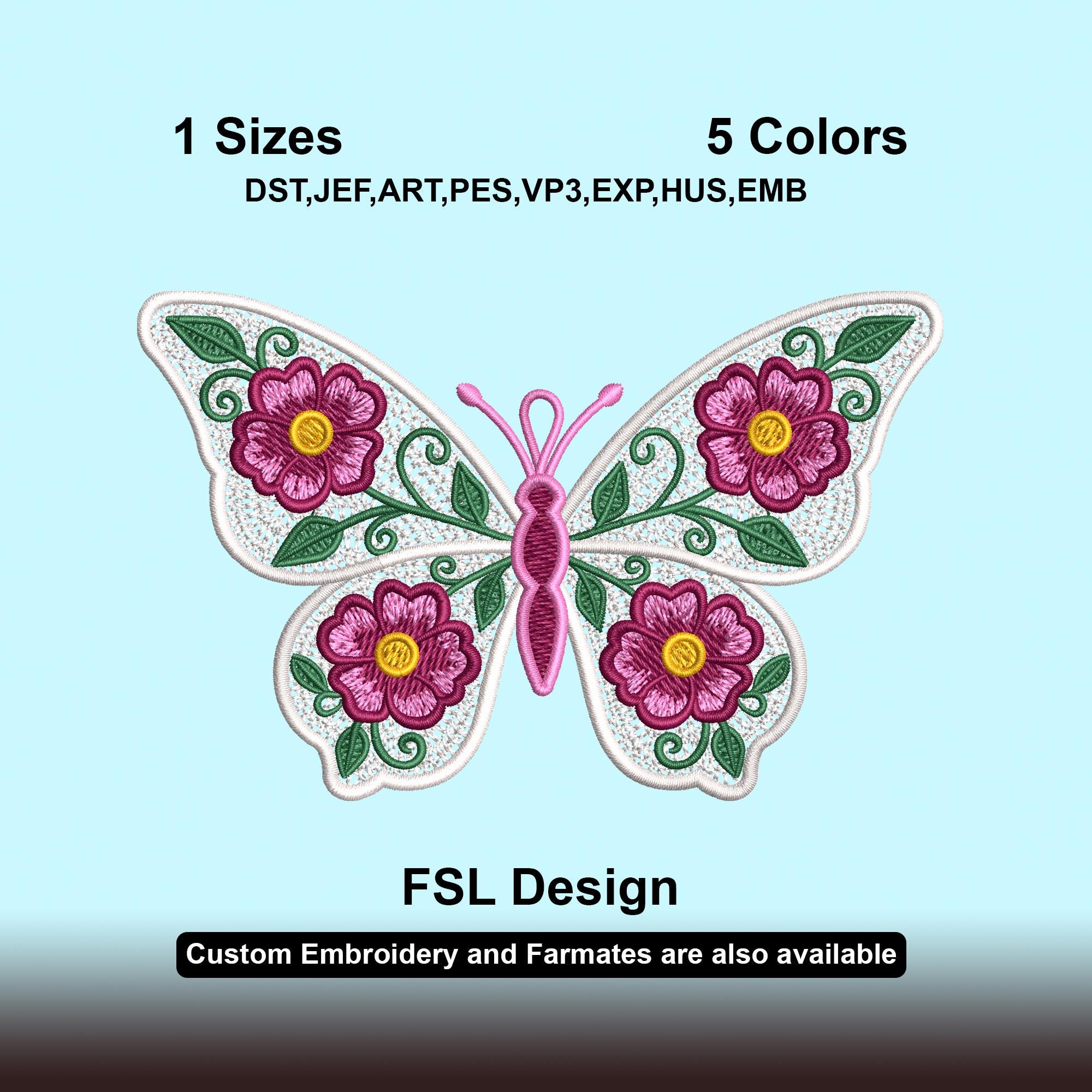 FSL Butterfly Lace Embroidery Design | Floral Free Standing Lace ...