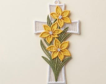 Easter Lily Cross Embroidery Pattern: Religious Floral Design (Digital Download)