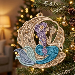 Ocean Queen Lace Ornament Embroidery Pattern: Mermaid FSL Design (Digital Download)