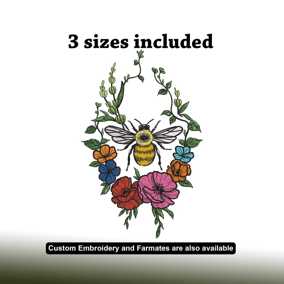 Bee With Flowers Machine Embroidery Design Floral Bumblebee Wreath ...