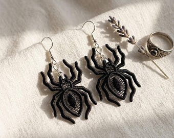 Spider FSL Lace Earrings Machine Embroidery Design Gothic Halloween Jewelry Digital File 119 Characters